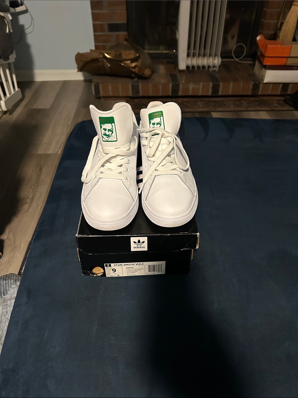 adidas Kids White Sneakers with Green Tongue Logo